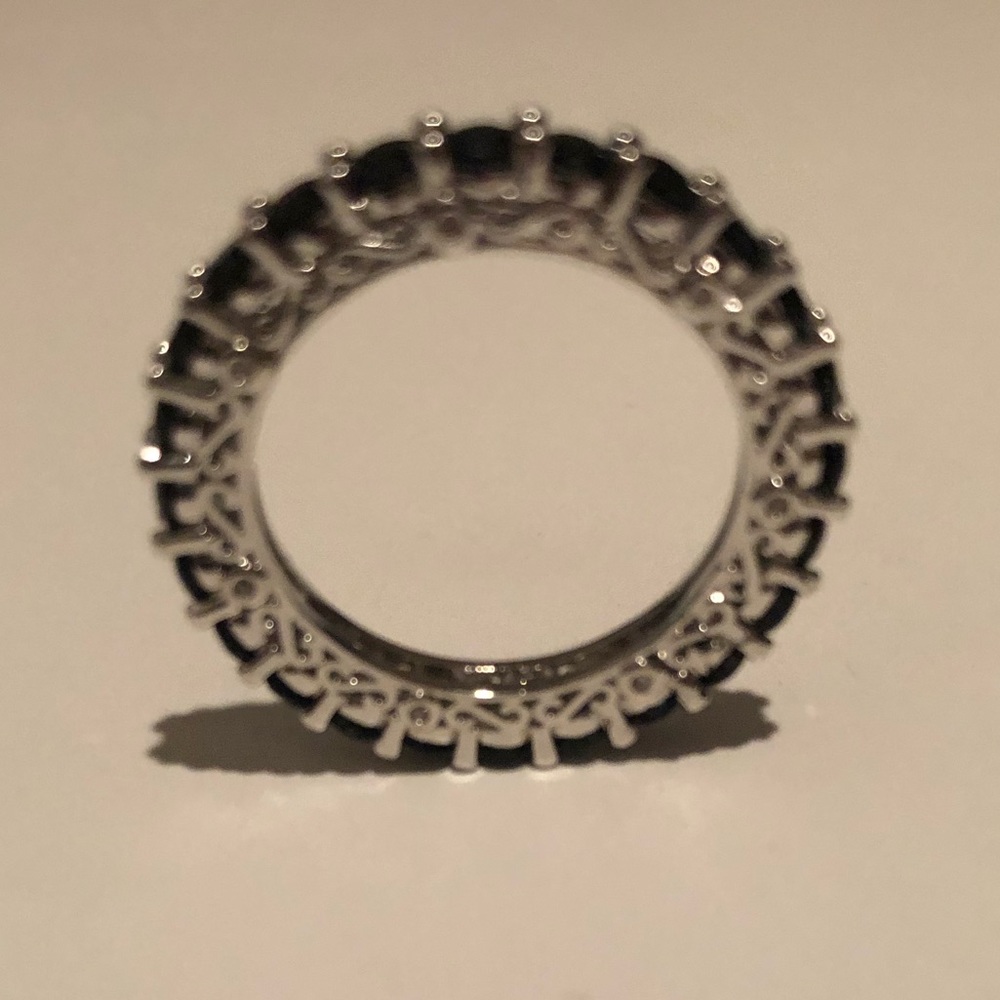 925 Silver Black Sapphire Eternity Ring - Picture 4 of 8